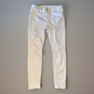 Eunina-White Destressed Ankle Jeans- Low Rise Skinny -Size 7 Women’s Casual